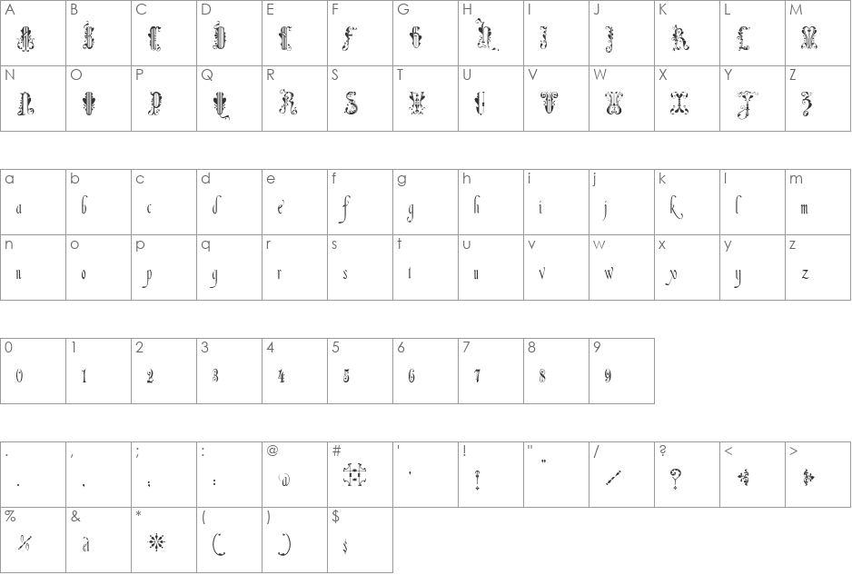 Amadeus font character map preview