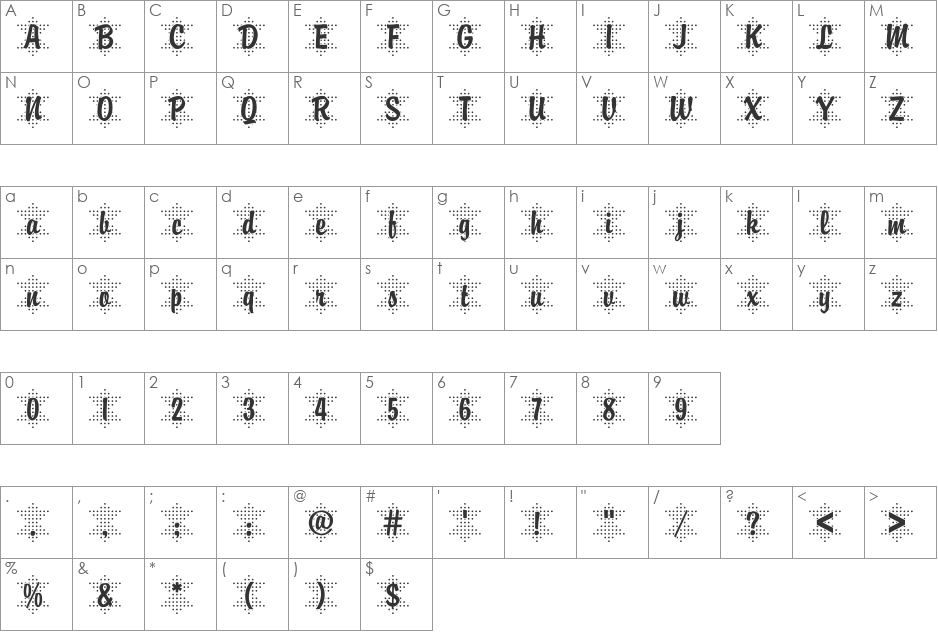 DTCBrodyM47 font character map preview