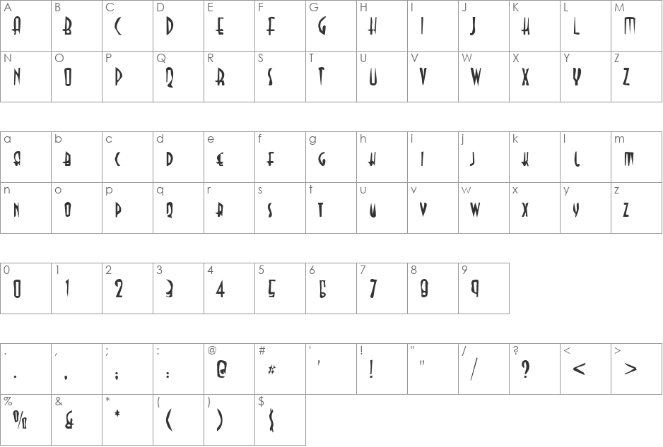 DTCDirtyM03 font character map preview