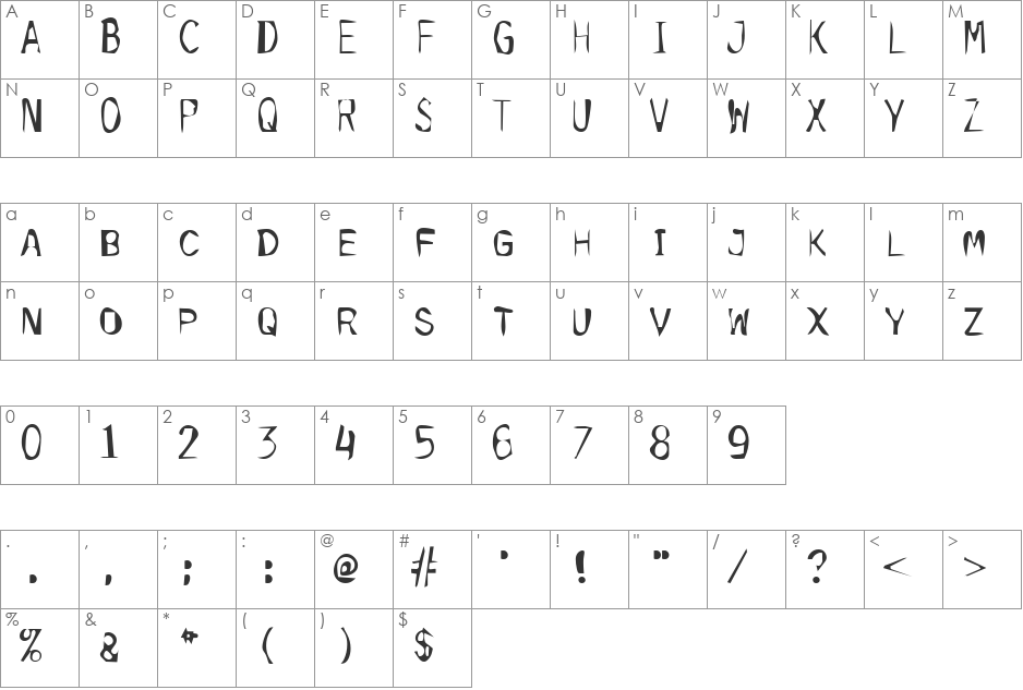 DTCDirtyM37 font character map preview