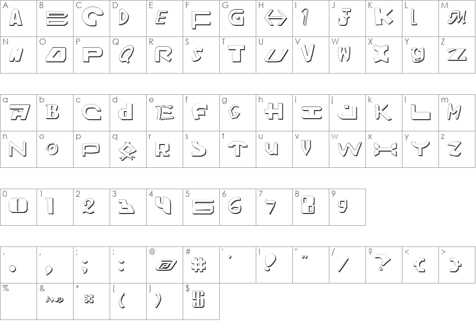Amalgam Shadow font character map preview