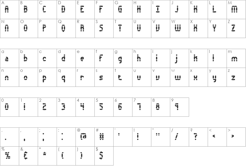 Amalgamate O BRK font character map preview