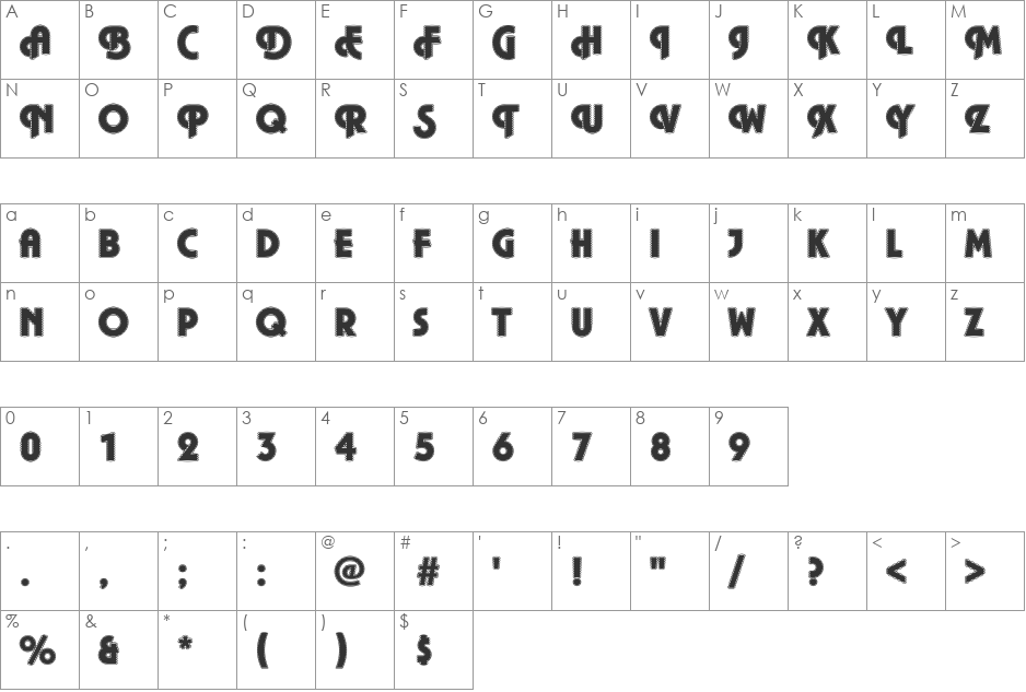 DTCPlazaM40 font character map preview