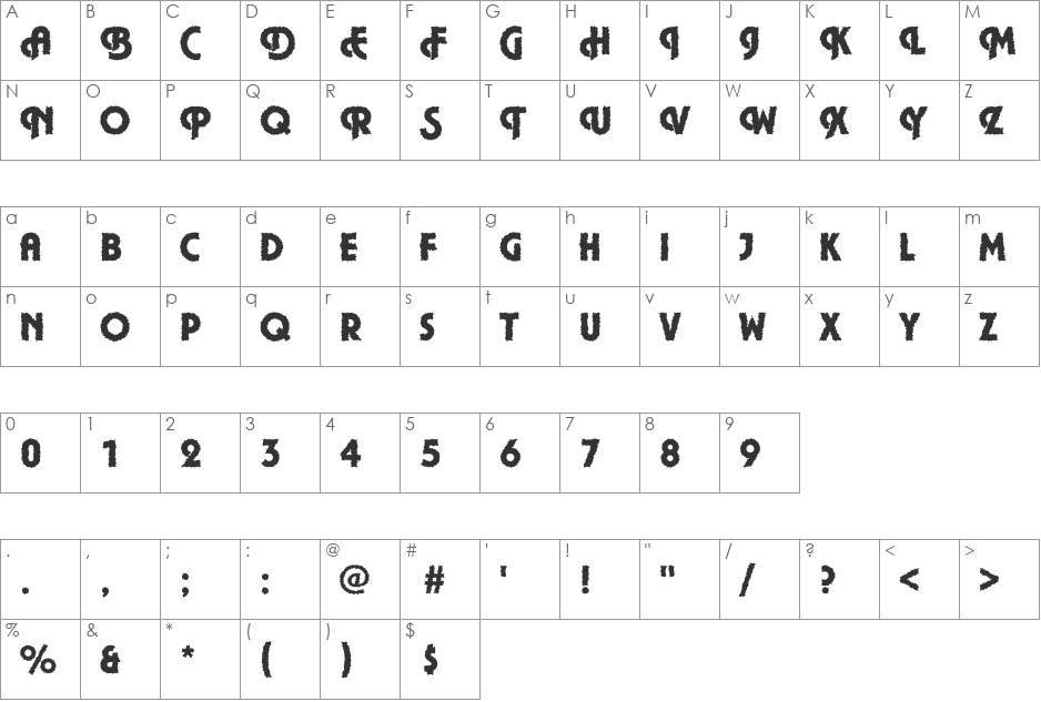 DTCPlazaM42 font character map preview