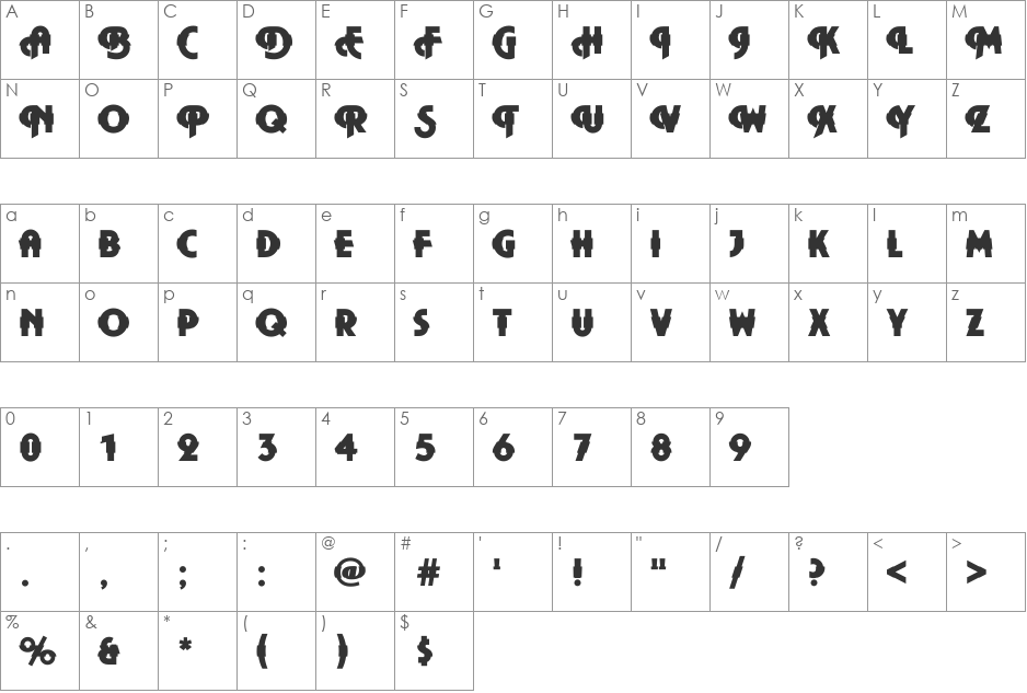 DTCPlazaM44 font character map preview