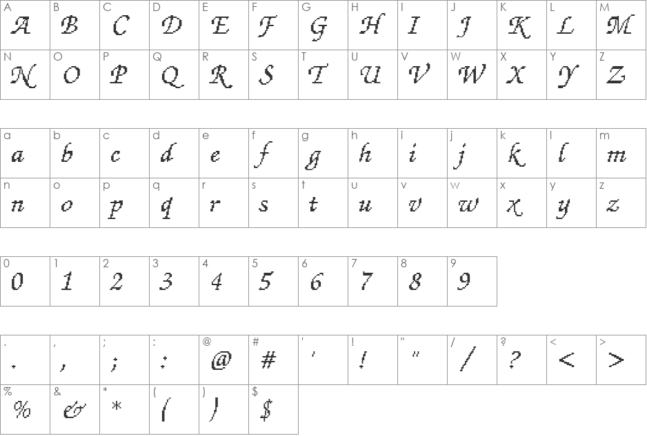 DTCRoughM72 font character map preview
