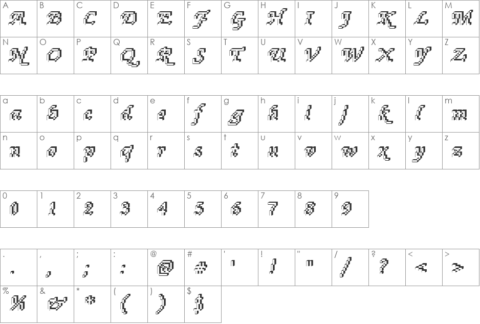DTCRoughM76 font character map preview