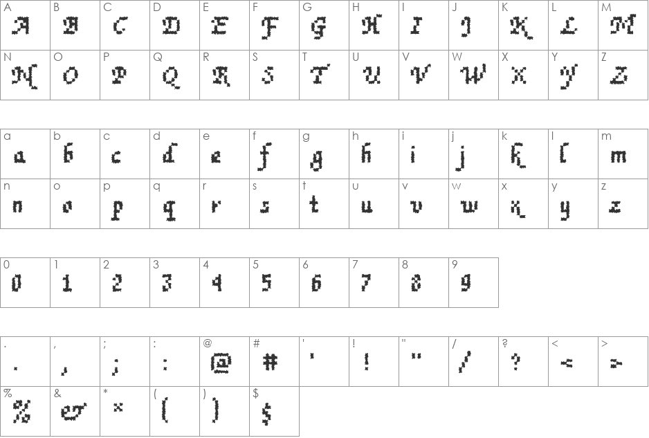 DTCRoughM78 font character map preview