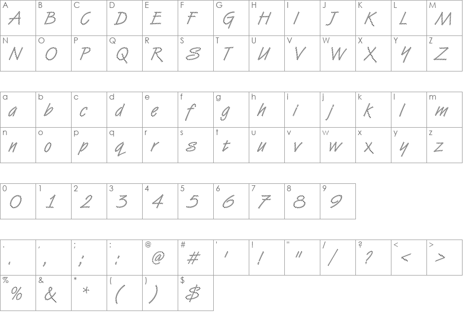 DTCVanDijkM03 font character map preview
