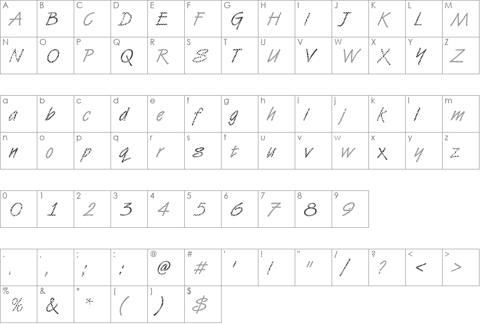 DTCVanDijkM18 font character map preview