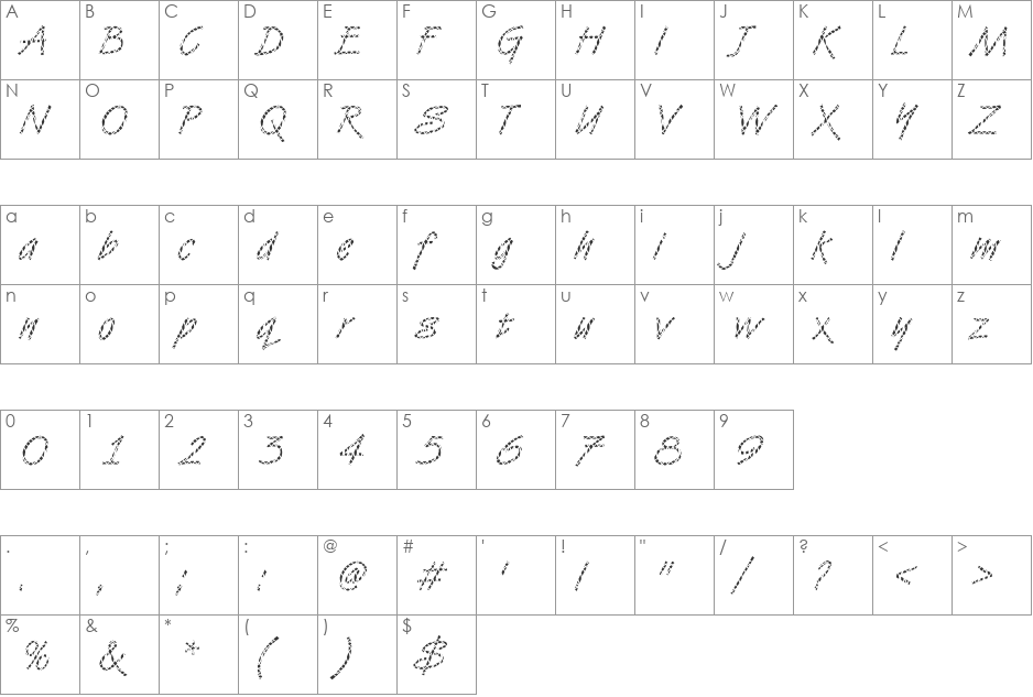 DTCVanDijkM36 font character map preview
