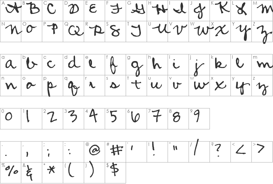 Amanda's Script Smooth font character map preview