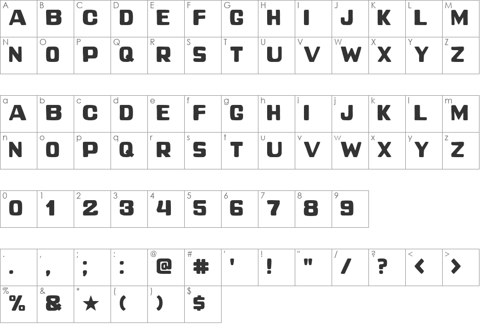 Duarte Centenario font character map preview