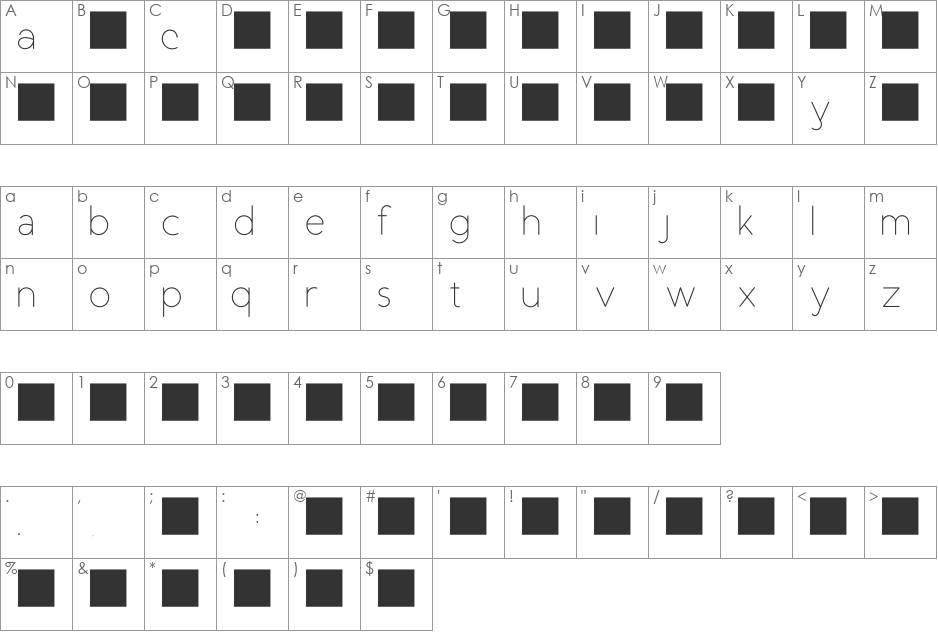 Duase Light Disp font character map preview