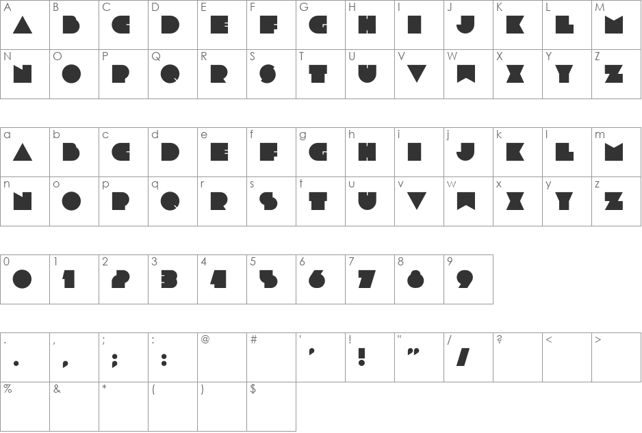 Dubtronic font character map preview