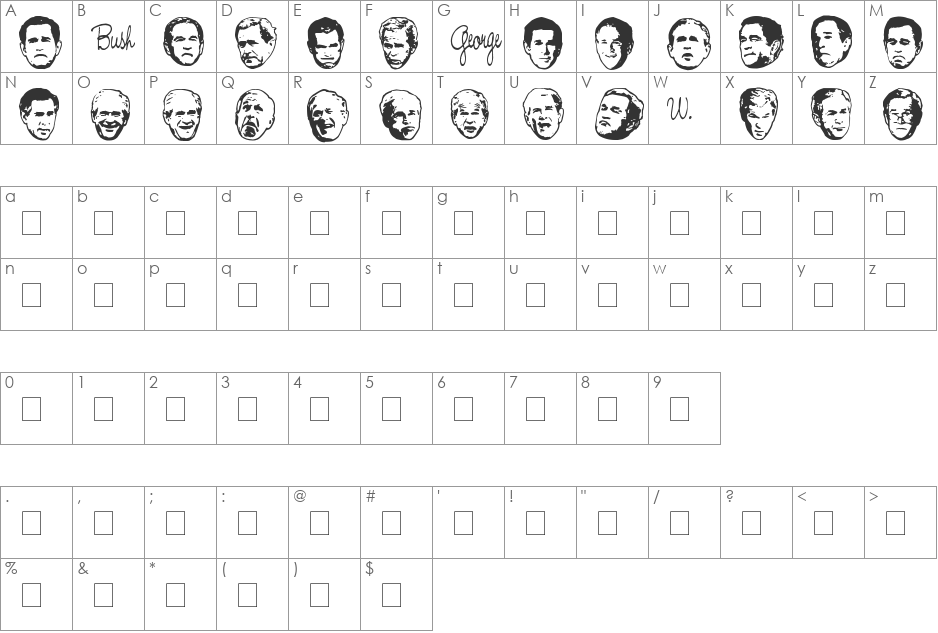 Dubya2 font character map preview