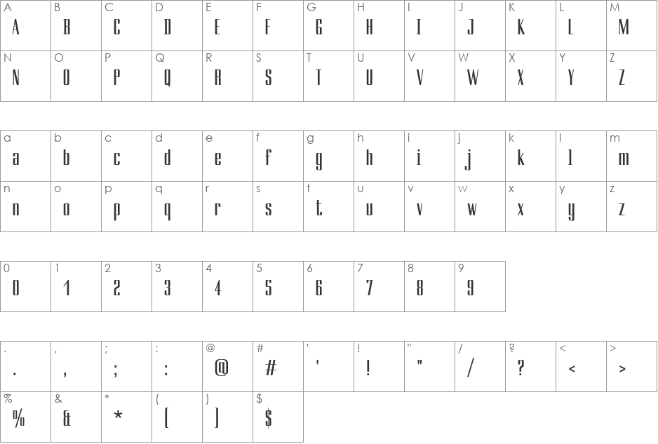 Ducados font character map preview