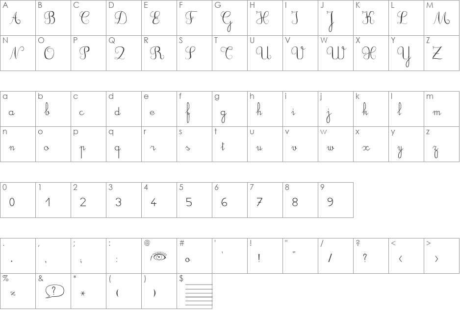 DuCahier 2 Pc font character map preview
