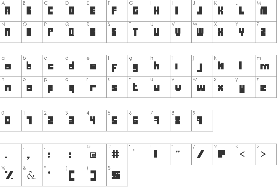 Duck-esa font character map preview