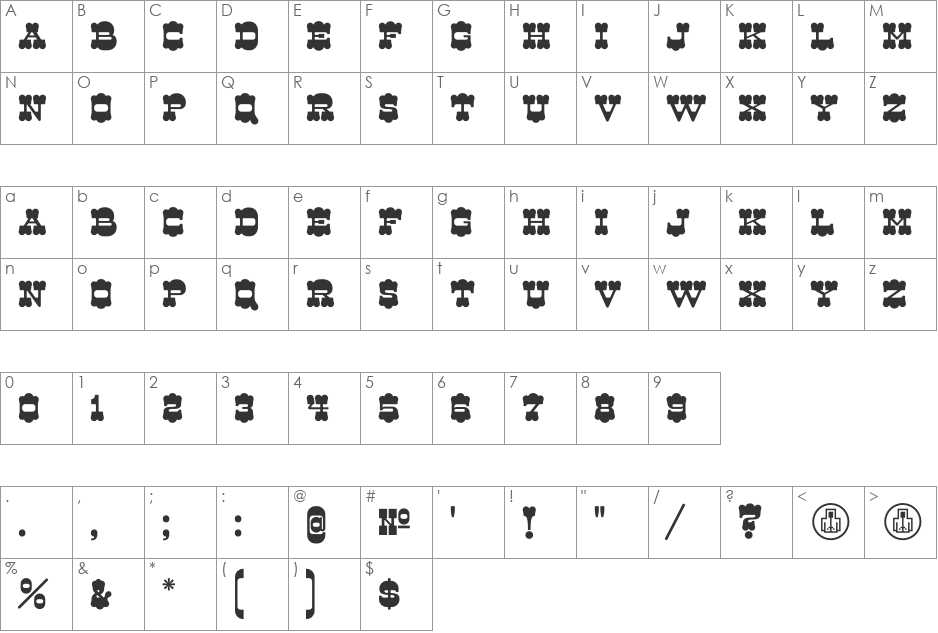 Dude font character map preview