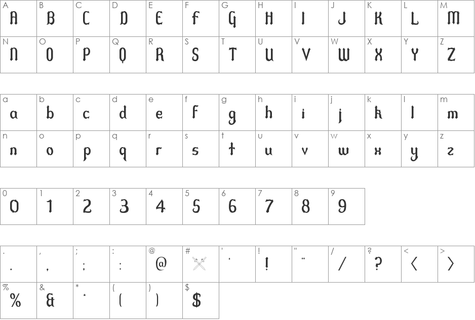 Duel font character map preview