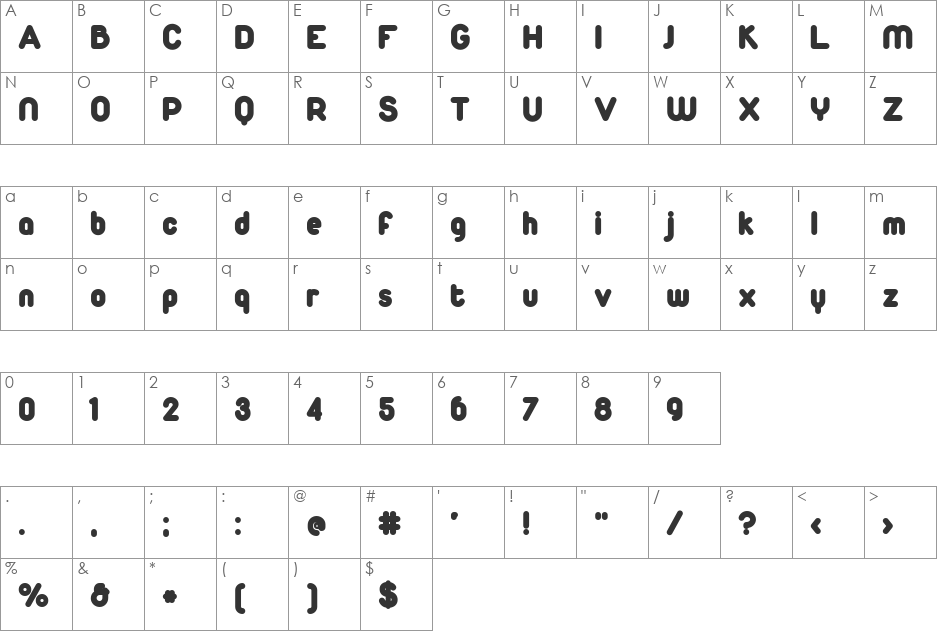 Duepuntozero Black font character map preview