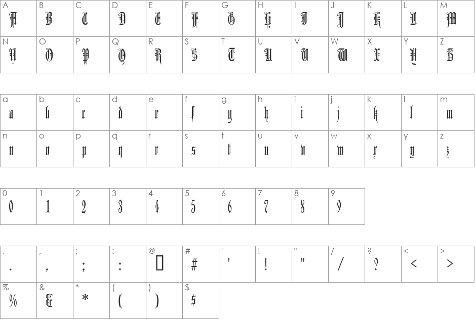 Duerer Gotisch font character map preview