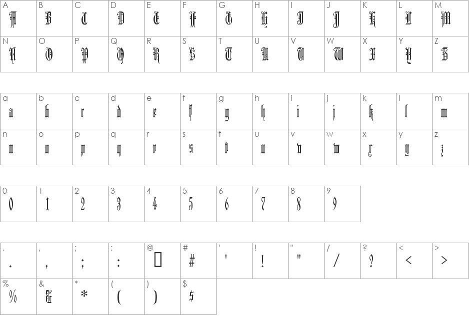 DuererGotisch font character map preview