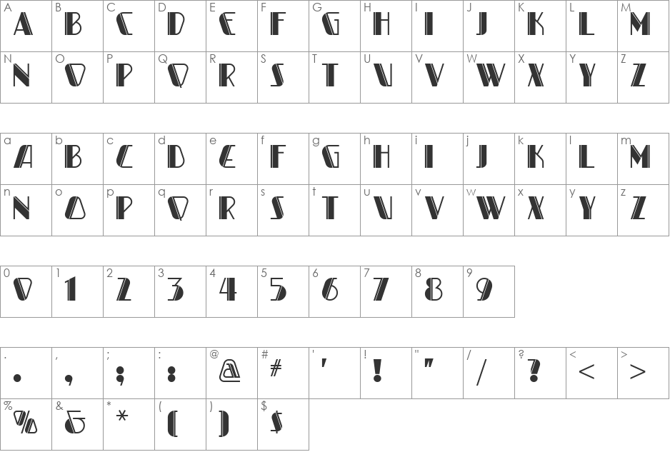 Duesenberg NF font character map preview