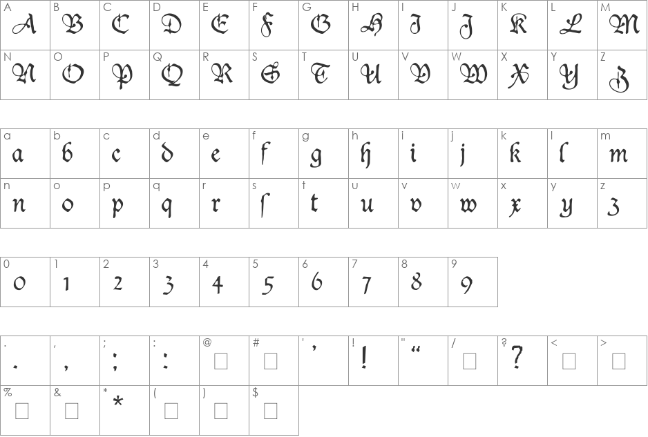 Duke font character map preview