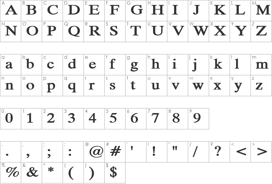 Duke Extended font character map preview