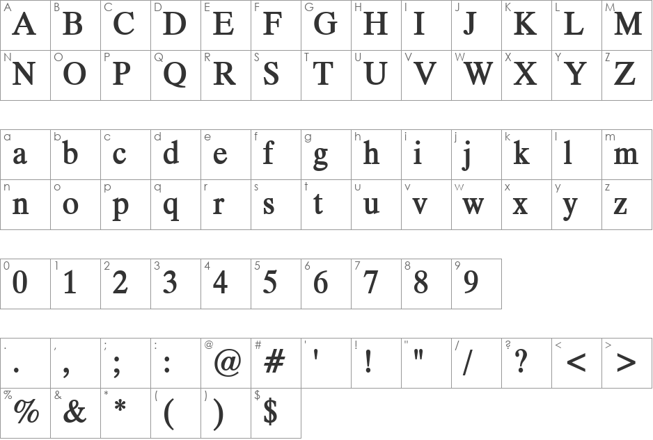 Duke Wide font character map preview