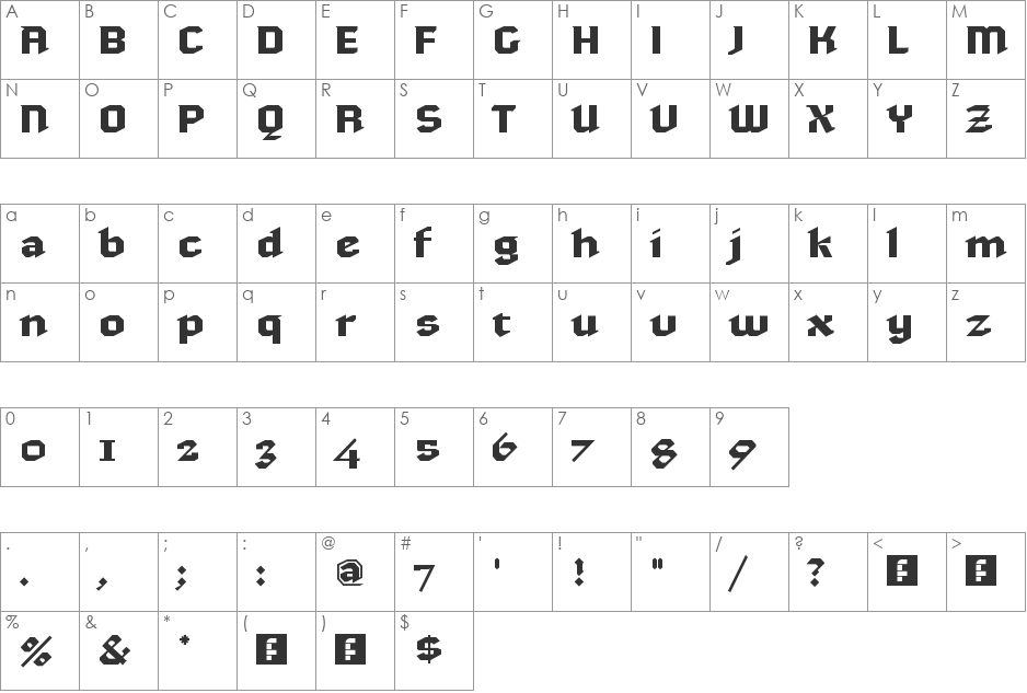 Dulcet font character map preview
