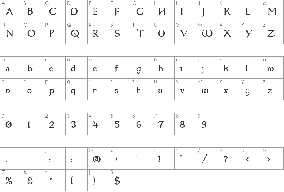 Dumbledor 1 font character map preview