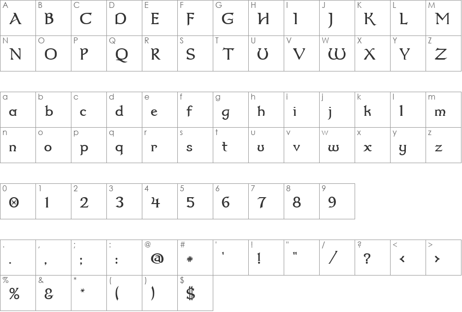 Dumbledor 2 font character map preview