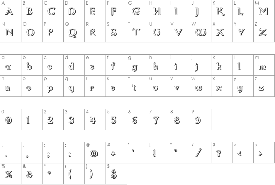 Dumbledor 2 Shadow font character map preview