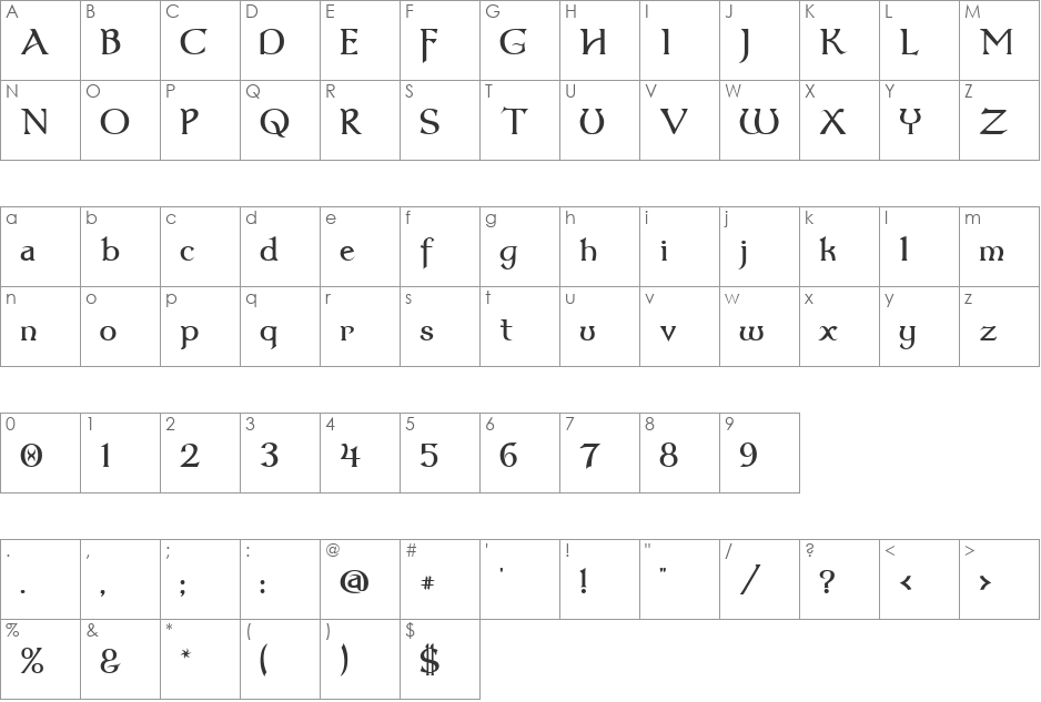 Dumbledor 3 font character map preview