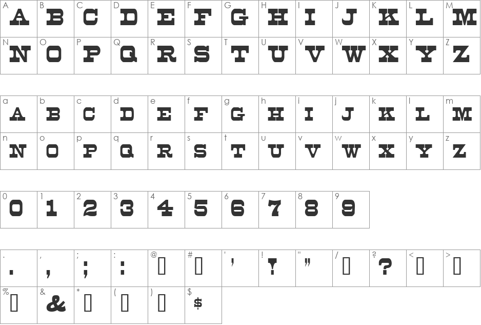 DuncanCondensed font character map preview