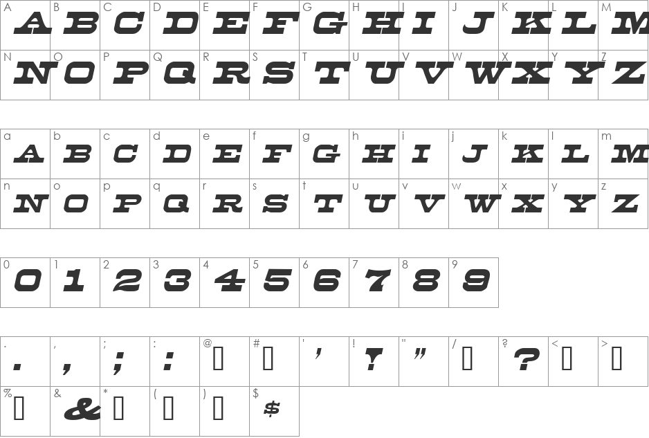 DuncanItalic font character map preview
