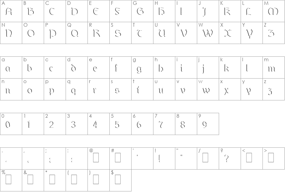 DundalkEmbossed font character map preview