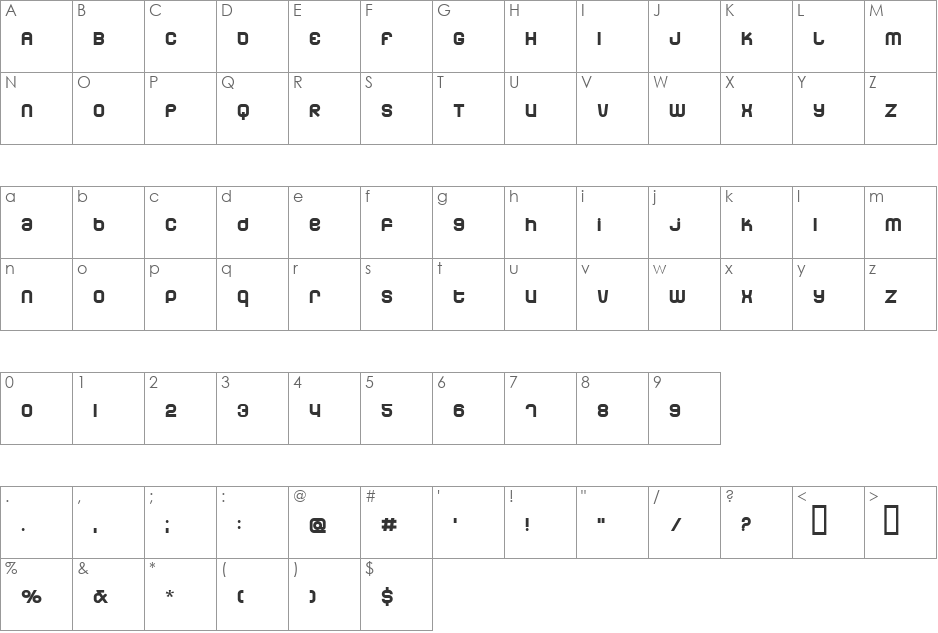 Dunebug font character map preview