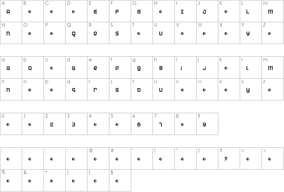 Dunebug Alternates font character map preview