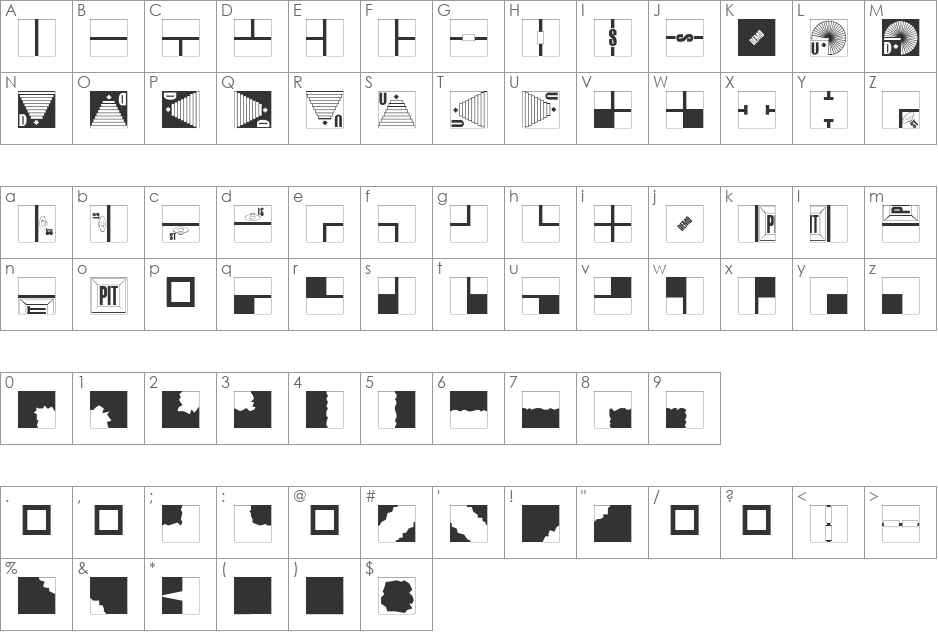 Dungeoneer font character map preview