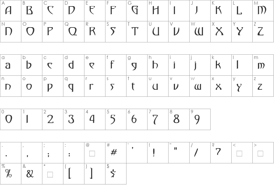 Dunstall font character map preview