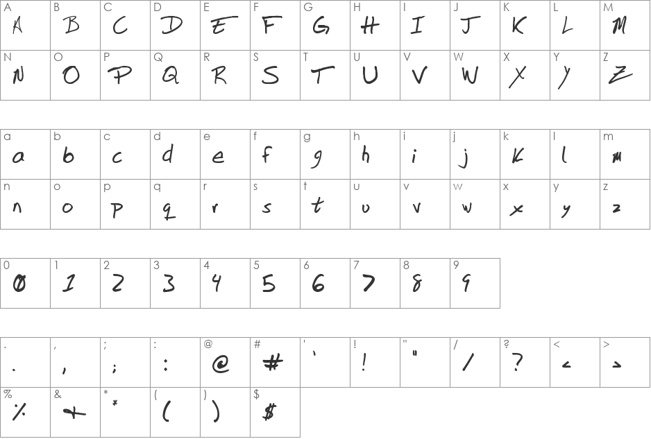 DuntonWriting font character map preview