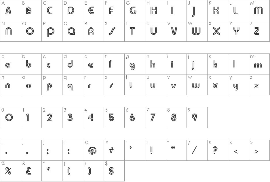 Duo-Line font character map preview