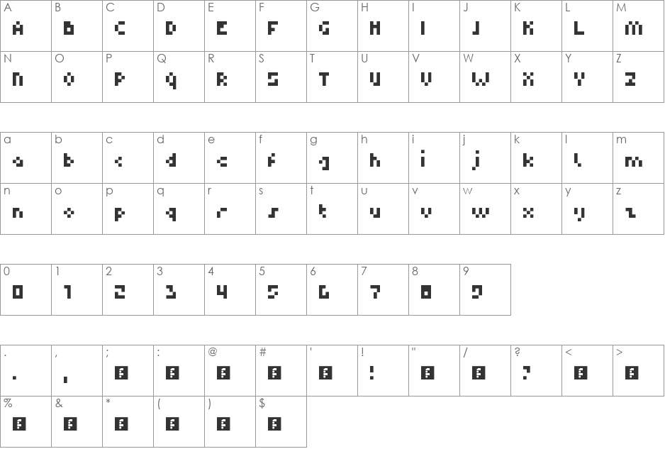 Dupix font character map preview
