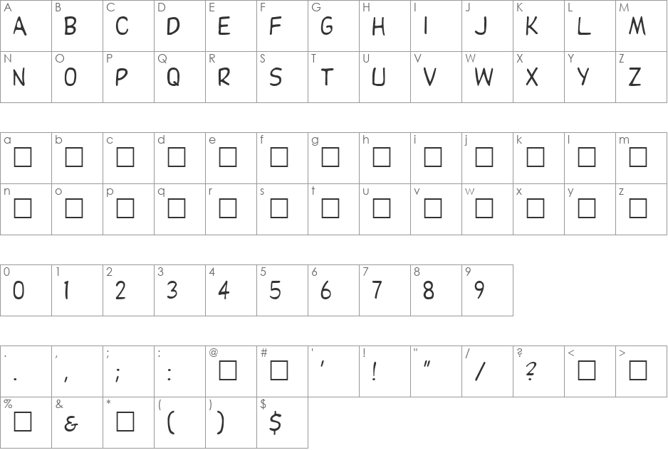 Dupuy font character map preview