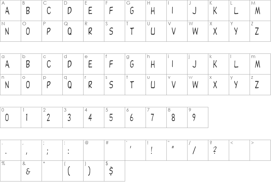 Dupuy Cn font character map preview