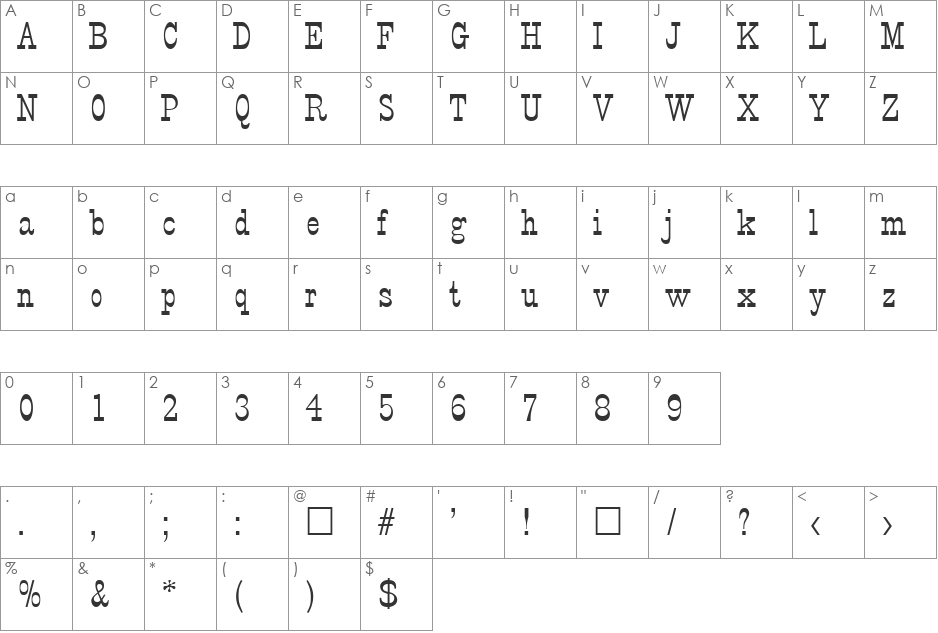 Amarillo font character map preview